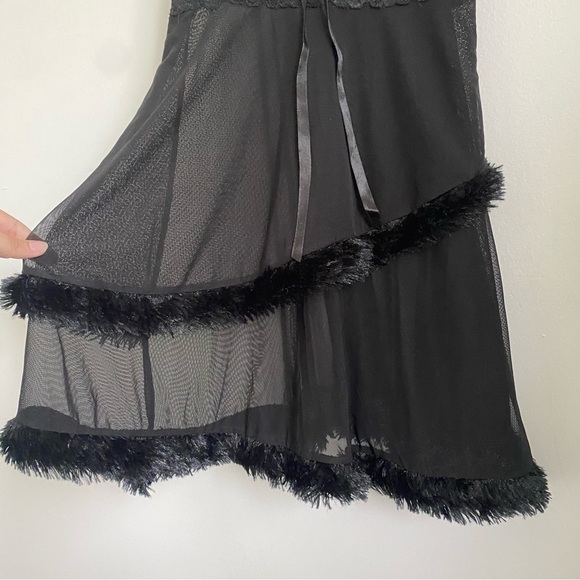 Lace Babydoll Dress with Layered Feather Hems Satin Bow in Black - One Size - Picture 3 of 8